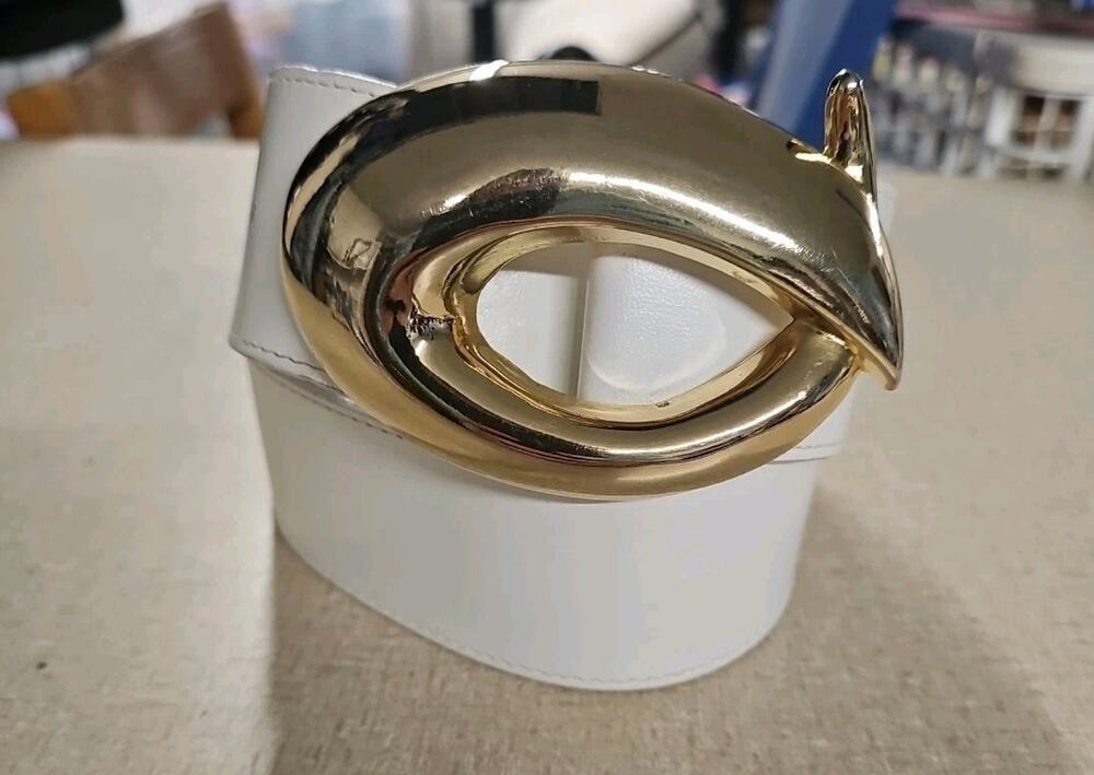 Vintage Leather Belt Sz Med Gold Buckle Interchangable Elegant Classic 1133